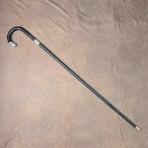 1912 British antique black shaft, curved handle, pure silver decoration, walking stick, 90cm, J Howell & Co.